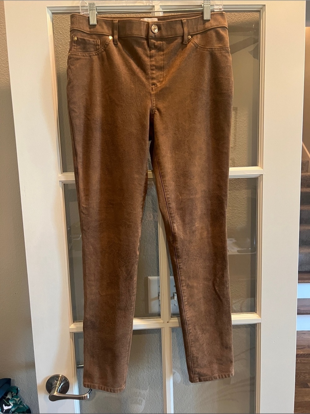 Chico's Women's Suede Skinny Jeans in Warm Chestnut Brown